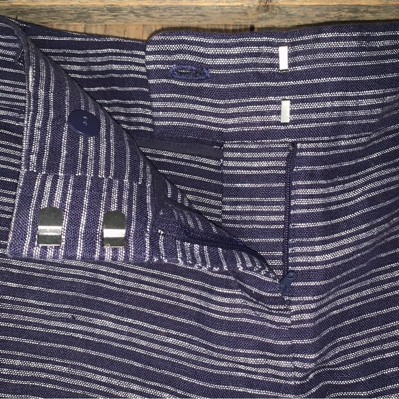 Women’s 4 LOFT Navy Blue White 100% Linen Shorts Zip Fly Smooth Front Pockets EC - Picture 3 of 11